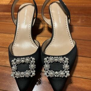 Adrienne Vittadini Black Women's Shoes with Pearl Embellishments